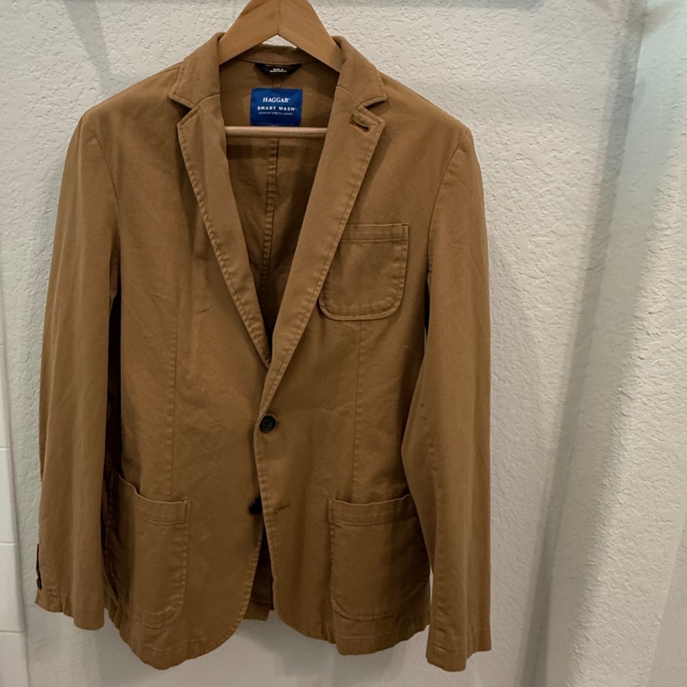 Haggar Smart Wash Mens Stretch Fabric Slim Fit Blazer - Khaki Size 40-42L